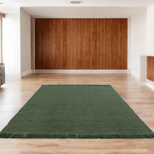 Solid Kilim loom Green Fringes Color Wool Kilim Rug Handwoven, Handmade Rug, Flat weave Rug, Bohemian Rug Durrie Rug Custom Wool Rug Durrie