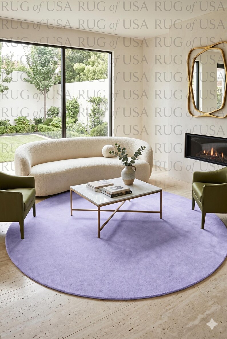 Periwinkle Modern Rug Solid Periwinkle New Zealand Wool Round Rug Premium Handloom Dense ...