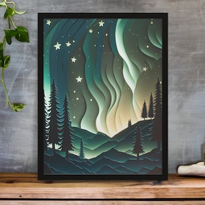 Northern Lights Print Minnesota Print Travel Poster Duluth Minnesota Gift Wall Art Cabin Art Great Lakes image 1