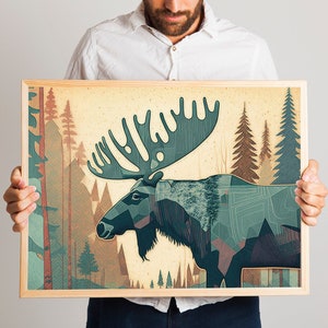 Vintage Moose Print | Rustic Wall Art | Natural Cabin Decor | Lake House Decor | Minnesota Gift | Beige Art | Nature Art | Cabin Art