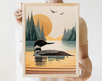 Vintage Loon Print | Nature Art | Lake House Prints | Minnesota Poster | Loon Art | Minnesota Print | Great Outdoors | Loon Painting