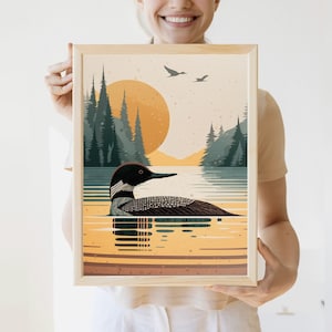 Vintage Loon Print | Nature Art | Lake House Prints | Minnesota Poster | Loon Art | Minnesota Print | Great Outdoors | Loon Painting