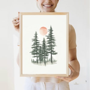 Pine Tree Wall Print | Scandinavian Decor Winter Wall Print Pine Tree Art Evergreen Nordic Watercolor Forest Print