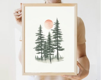 Pine Tree Wall Print | Scandinavian Decor Winter Wall Print Pine Tree Art Evergreen Nordic Watercolor Forest Print