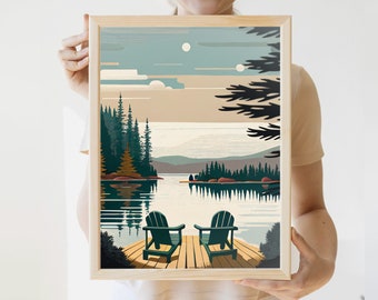 Adirondack Vintage Print | Adirondack Chairs Art Modern Lake House Prints Rustykalny Great Outdoors Sign Vintage State Poster Minnesota Poster