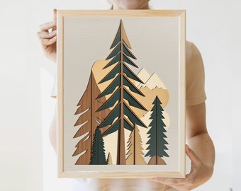 Mountain Nature Print | Mountain Art Print | Rustic Wall Art | Lake House Decor | Vintage Cabin Decor | Beige Art | Colorado | Nature Art