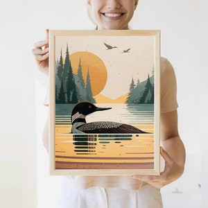 Vintage Loon Print | Nature Art Lake House Prints Minnesota Poster Loon Art Minnesota Print Great Outdoors Loon Painting