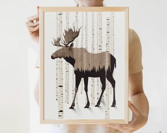 Moose Art Print | Rustic Wall Art | Lake House Decor | Minnesota Gift | Vintage Cabin Decor | Wood Art | Lake Superior | Art for Cabin