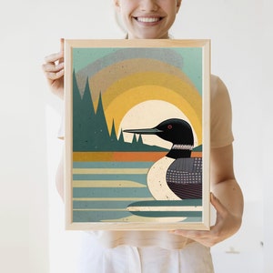 Vintage Loon Print | Nature Art Lake House Prints Minnesota Poster Loon Art Minnesota Print Great Outdoors Loon Painting