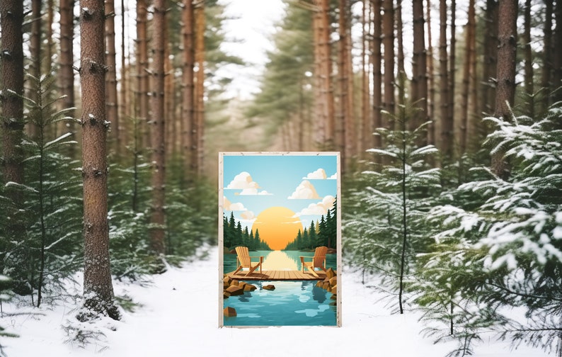 Sunny Day Adirondack Art, Adirondack Chairs, Lake House Decor, Rustic Cabin Gift, Minnesota Poster, Minnesota Artist, Modern Cabin Art image 9