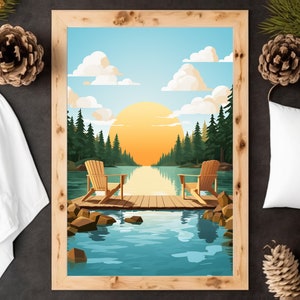 Sunny Day Adirondack Art, Adirondack Chairs, Lake House Decor, Rustic Cabin Gift, Minnesota Poster, Minnesota Artist, Modern Cabin Art image 2