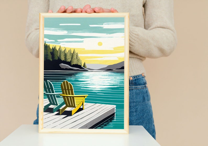 Adirondacks Vintage Print Adirondack Chairs Art Modern Lake House ...