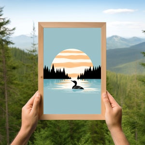 Calming Vintage Loon Art Print Minimalistic Nature Art Calming Blue Lake Art Cabin Art Relaxing Art Art by Minnesota Artist image 10