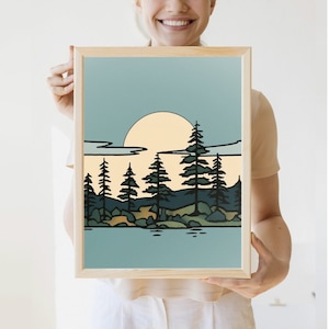 Vintage Minnesota Print | Art from Minnesota Artist | Lake House | Cabin Art Minnesota | Blue & Green Modern Nature Wall Art