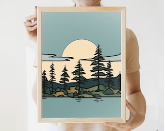 Vintage Minnesota Print | Art from Minnesota Artist | Lake House | Cabin Art Minnesota | Blue & Green Modern Nature Wall Art