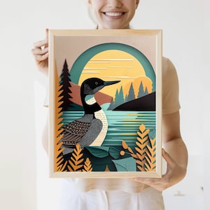 Vintage Loon Print | Nature Art Lake House Prints Minnesota Poster Loon Art Minnesota Print Great Outdoors Loon Painting