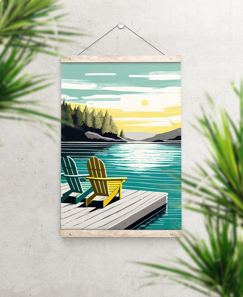 Adirondacks Vintage Print Adirondack Chairs Art Modern Lake House ...