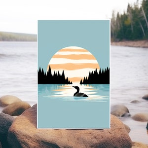 Calming Vintage Loon Art Print Minimalistic Nature Art Calming Blue Lake Art Cabin Art Relaxing Art Art by Minnesota Artist image 5