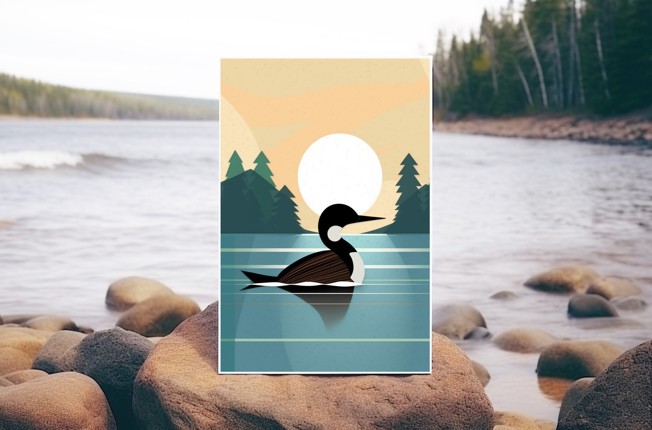 Minimalistic Loon Art Print | Cabin Art | Lake House Decor | Vintage ...