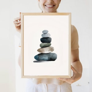 Balancing Stones Art | Pebbles Print | Meditation Wall Art | Yoga Studio Wall Art | Balance Print | Relax Print |  Watercolor Rocks