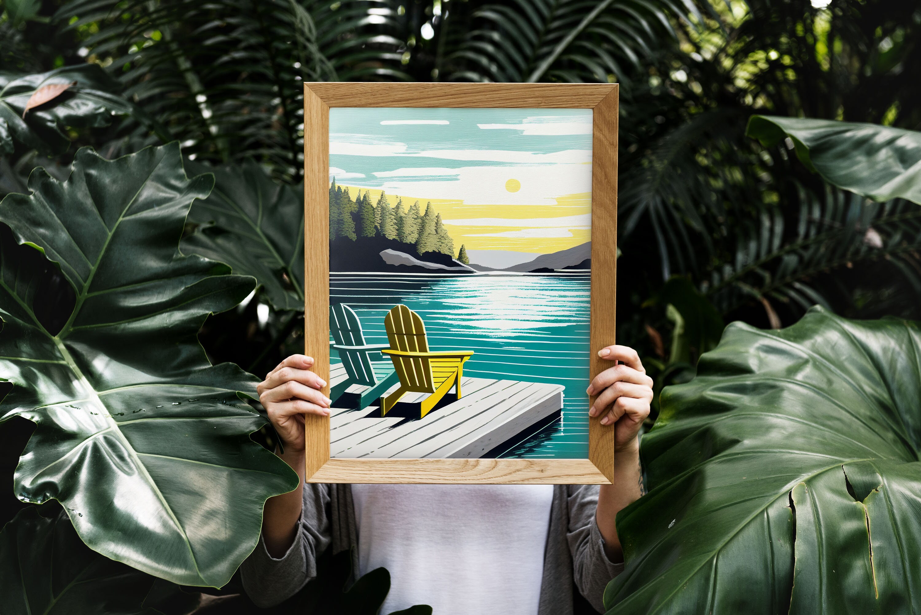 Adirondacks Vintage Print Adirondack Chairs Art Modern Lake House ...