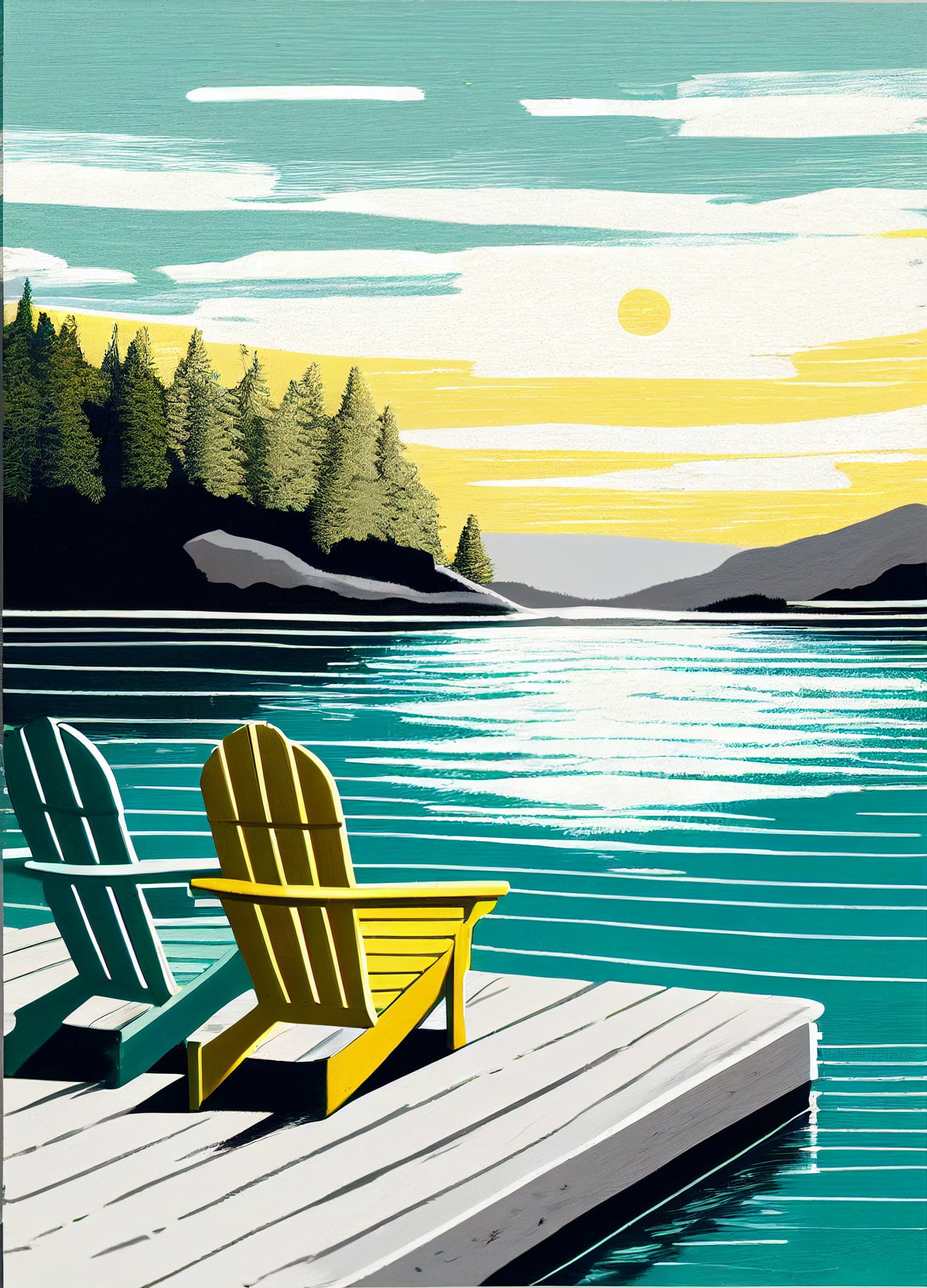 Adirondacks Vintage Print Adirondack Chairs Art Modern Lake House ...