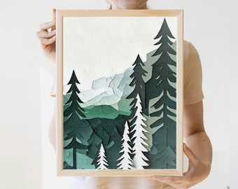 Pine Tree Forest Art Print | Winter Watercolor Print | Evergreen Trees | Forest Watercolor | Sage green | Cabin Decor | Original Artwork