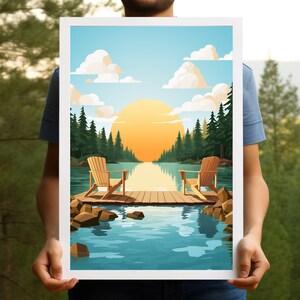 Sunny Day Adirondack Art, Adirondack Chairs, Lake House Decor, Rustic Cabin Gift, Minnesota Poster, Minnesota Artist, Modern Cabin Art image 4