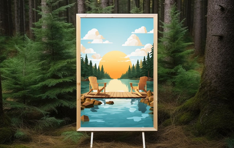 Sunny Day Adirondack Art, Adirondack Chairs, Lake House Decor, Rustic Cabin Gift, Minnesota Poster, Minnesota Artist, Modern Cabin Art image 8