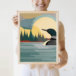 Vintage Loon Print | Nature Art Lake House Prints Minnesota Poster Loon Art Minnesota Print Great Outdoors Loon Painting