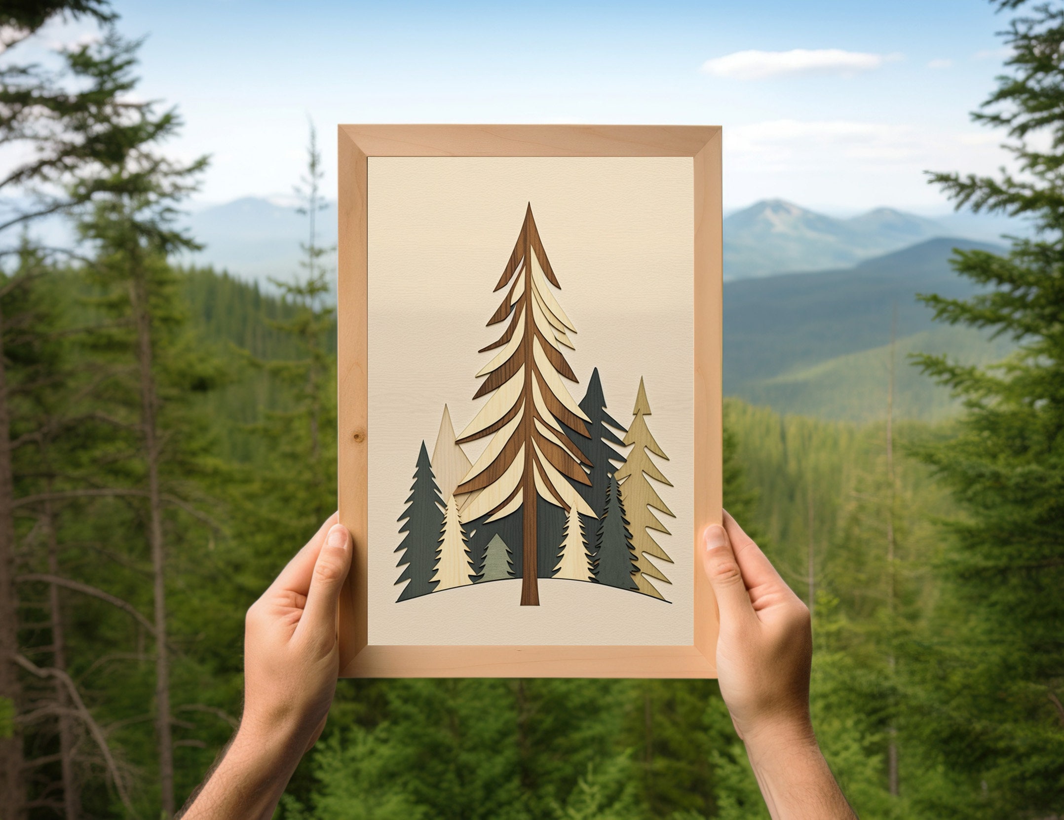 Vintage Pine Trees Wood Art Print, Pine Trees in Minnesota, Lake ...