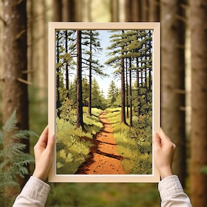 Vintage Forest Trail Print, Minnesota's Pine Tree Forest, Lake Superior Art, Minnesota Poster, Minnesota Art, Minnesota Wall Art