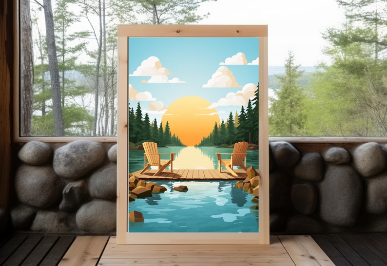 Sunny Day Adirondack Art, Adirondack Chairs, Lake House Decor, Rustic Cabin Gift, Minnesota Poster, Minnesota Artist, Modern Cabin Art image 5