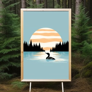 Calming Vintage Loon Art Print Minimalistic Nature Art Calming Blue Lake Art Cabin Art Relaxing Art Art by Minnesota Artist image 8