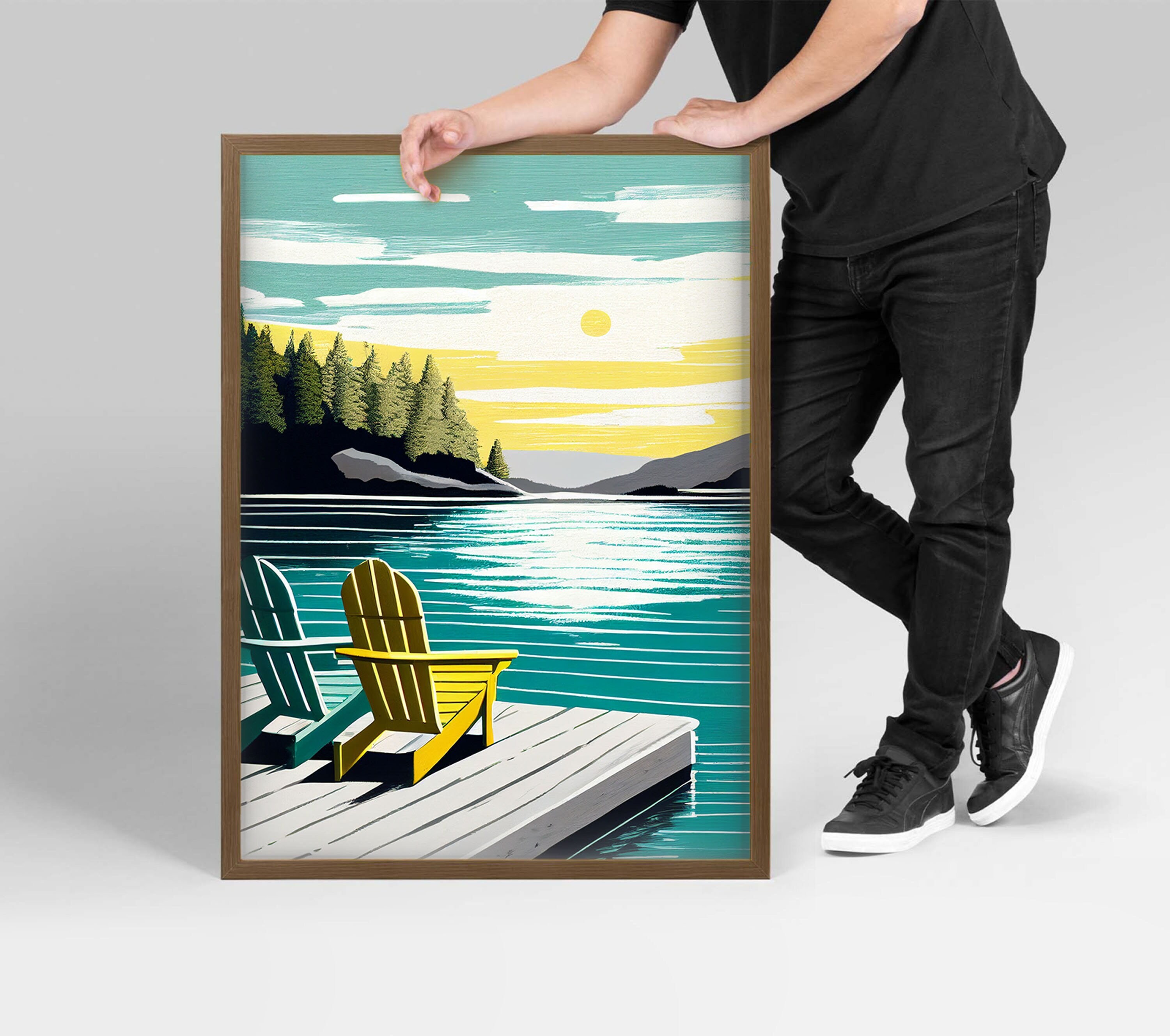 Adirondacks Vintage Print Adirondack Chairs Art Modern Lake House ...