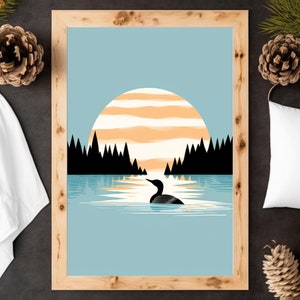 Calming Vintage Loon Art Print Minimalistic Nature Art Calming Blue Lake Art Cabin Art Relaxing Art Art by Minnesota Artist image 4