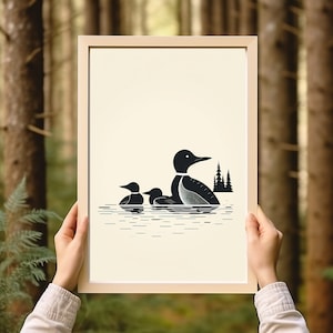 Minimalistic Vintage Loon Print | Earth Tones | Loon Art | Cabin Art | Lake Art | Minnesota Artist | Simple Art | Nature Art