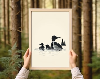Minimalistic Vintage Loon Print | Earth Tones | Loon Art | Cabin Art | Lake Art | Minnesota Artist | Simple Art | Nature Art