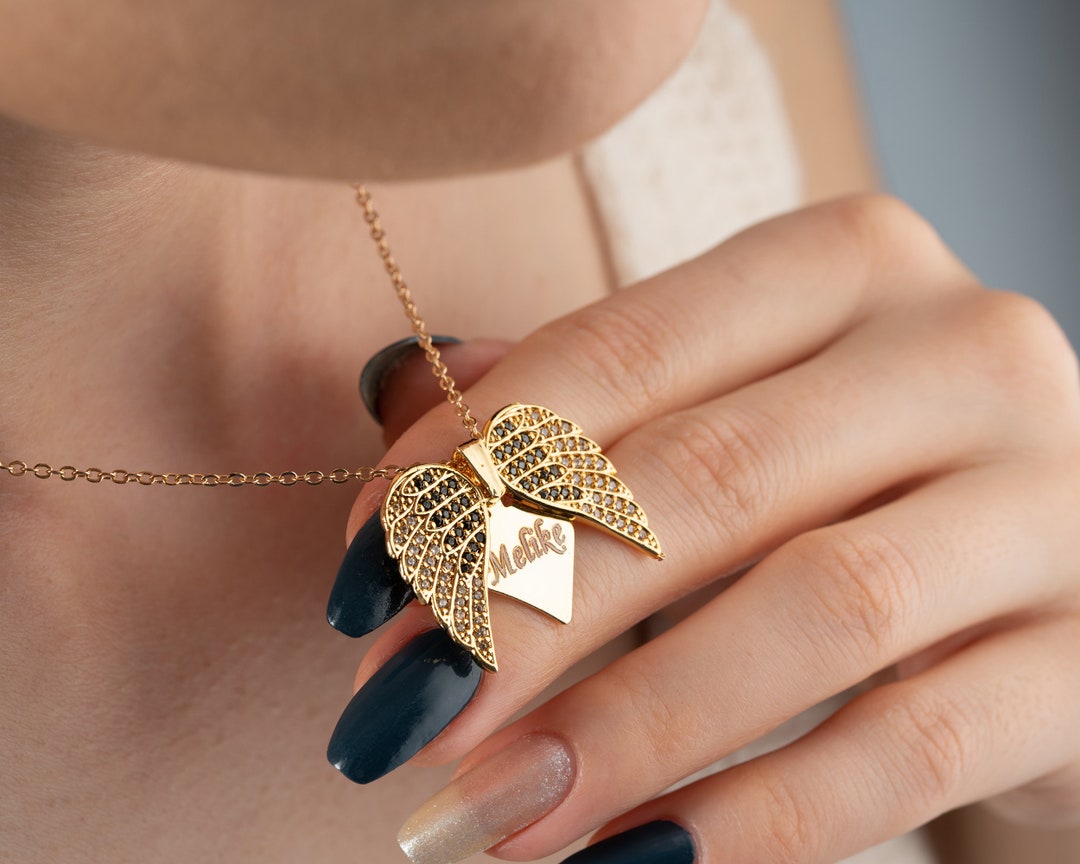 Personalized Hidden Names Angel Wings Necklace Custom Secret Etsy