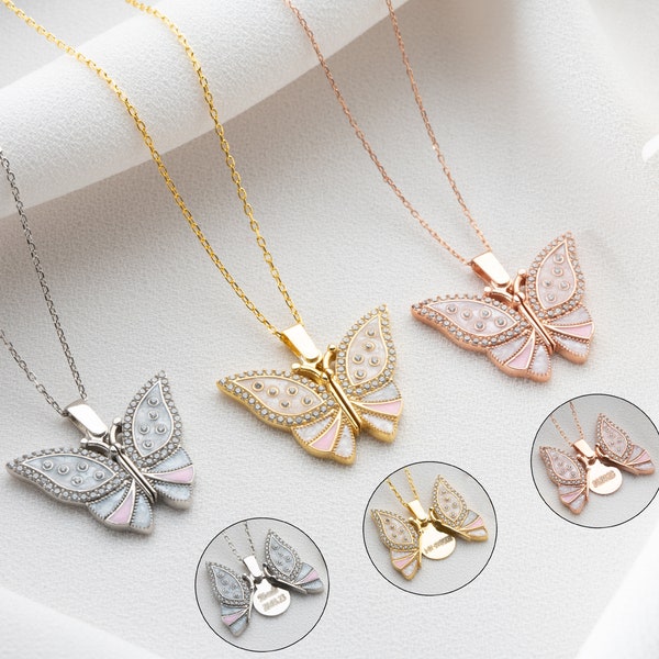 Personalized Butterfly Wings Necklace | Custom Memory Necklace | Dainty Necklace with Engrave Secret Message | Secret Message Necklace Gift