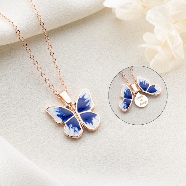 Collier prénom papillon personnalisé | Collier de motivation papillon bleu | Collier personnalisé délicat | Collier de proposition | Cadeau pour petite amie