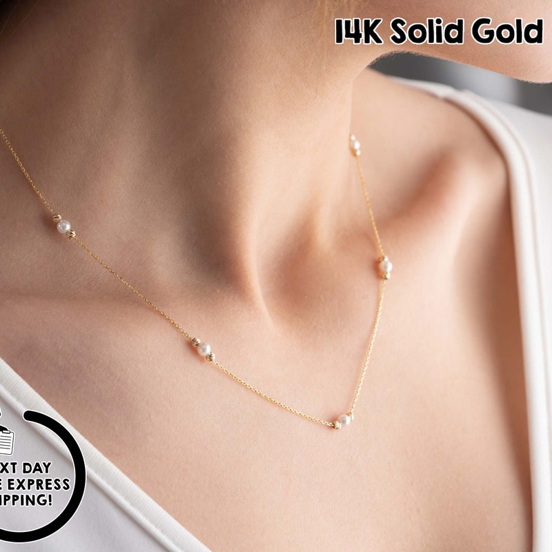 Plain Pearl Necklace Gold main image 0