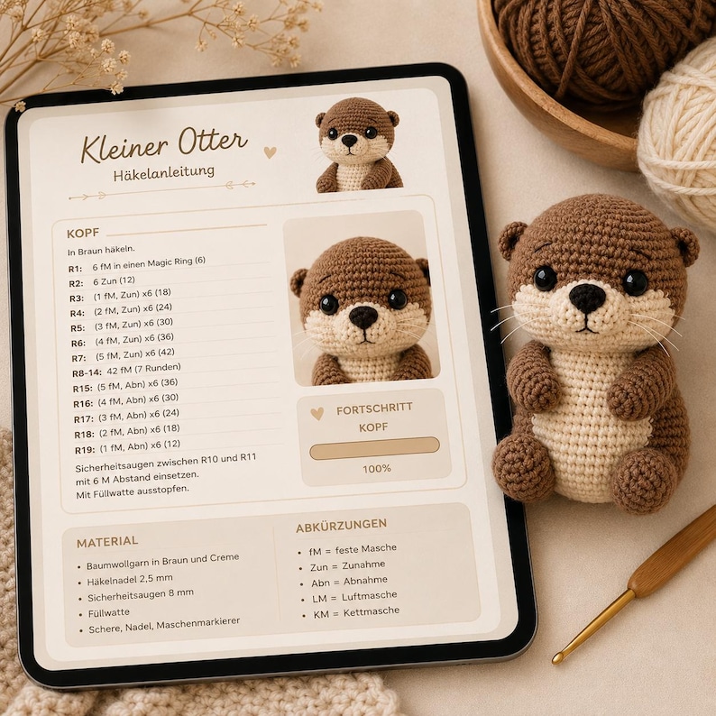 Wzór na szydełkową maskotkę amigurumi wydra w formacie PDF | Odpowiednie dla początkujących | Natychmiastowe pobranie | Pluszowa zabawka 15 cm | Nie wymaga szycia zdjęcie 4