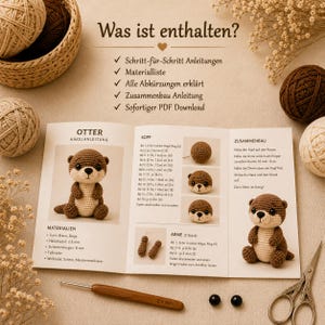 Wzór na szydełkową maskotkę amigurumi wydra w formacie PDF | Odpowiednie dla początkujących | Natychmiastowe pobranie | Pluszowa zabawka 15 cm | Nie wymaga szycia zdjęcie 2