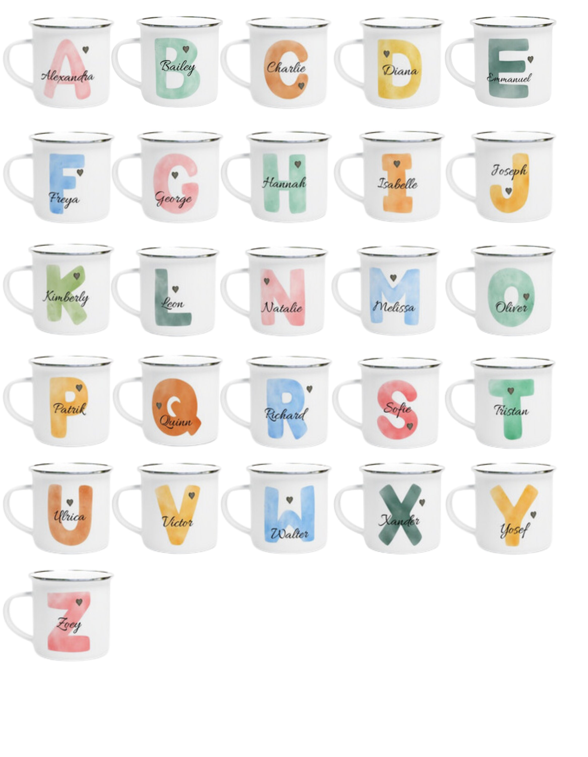 Personalized Name Mug Enemal Letters watercolors Mug Personal Gift Childrens Mug customized Mug