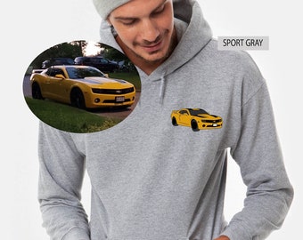 POCKET Benutzerdefinierte Porträt Auto Sweatshirt, Hoodie, Auto Porträt, LKW-Porträt, Papa Geschenk, Custom Sweatshirt, Geschenk für ihn