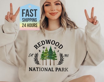 Redwood National Park Sweatshirt, Pine Tree Sweatshirt, Mountain Sweatshirt, Nature Lover Gift, Gift for Him, Hiking Gift, Forest Print