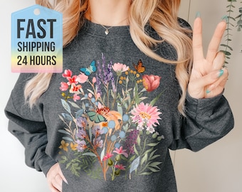 Colorful Flower Sweatshirt Flower Hoodie,  Sweatshirts, Flower Girl Gift, Women Hoodie, Flower Girl Gift, Girlfriend Gift, Mom Gifts