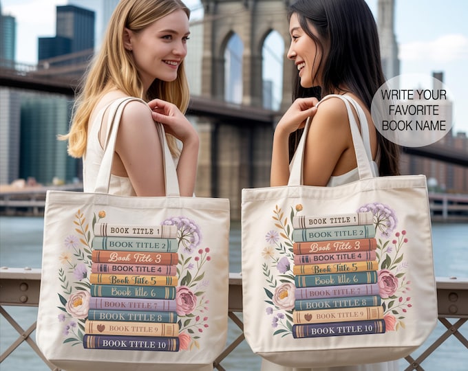 Custom Bookworm Zippered Tote Bag with Personalized Book Names: Librarian, Gifts for Readers
