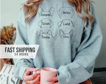 Custom Dog Sweatshirt, Custom Dog Mom Sweatshirt, Dog Dad Gift for Pet, Gift for Him, Pet Lovers, Personalized Dog Ears Sweatshirt with Name